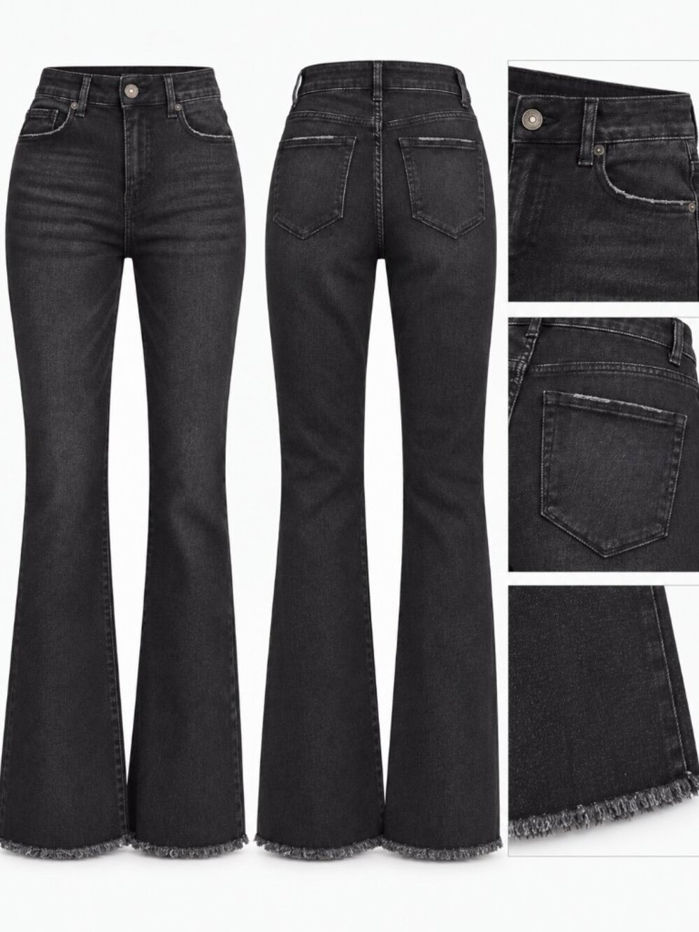 High Rise Bell Bottom Raw Hem Jeans - Picture 2 of 2